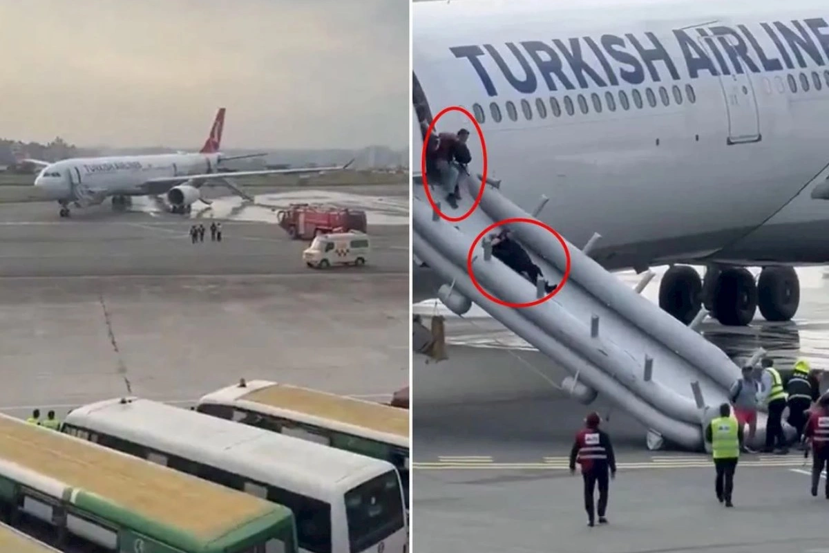 Türk sərnişin təyyarəsi alovlandı — Sərnişinlər belə təxliyə olundu (FOTOLAR)