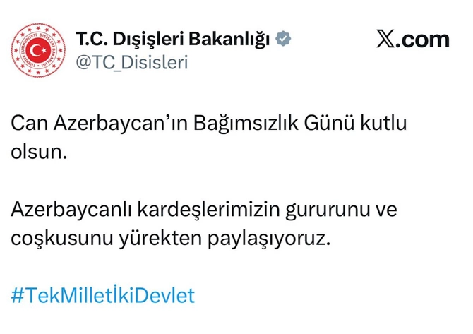 Türkiyə XİN-dən Azərbaycana 28 May təbriki