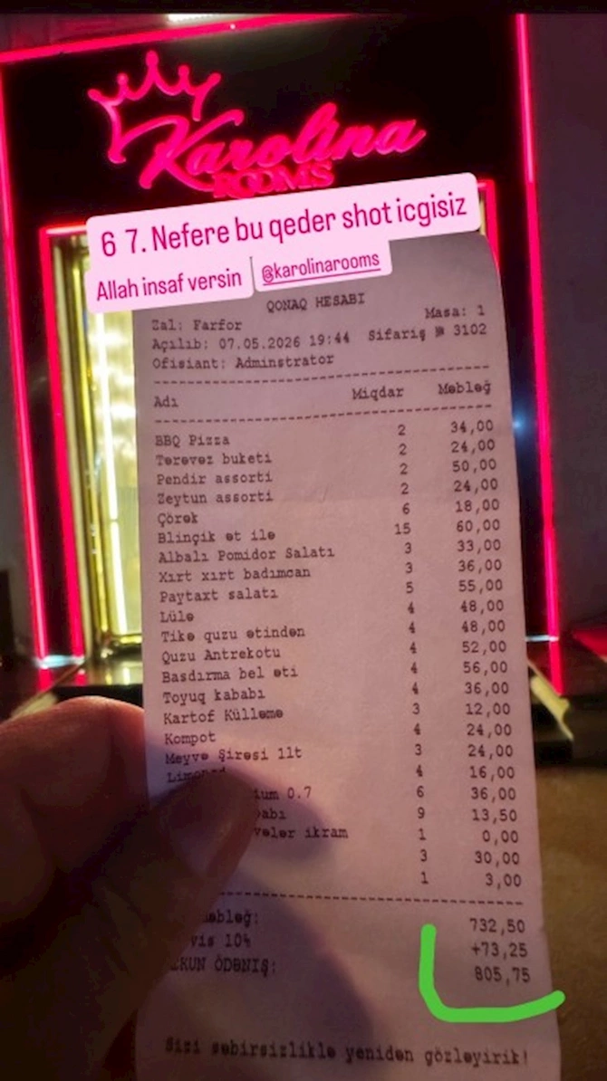 805 manat hesab gəldi, restoranı tənqid etdi — FOTO 805 manat hesab gəldi, restoranı tənqid etdi — FOTO