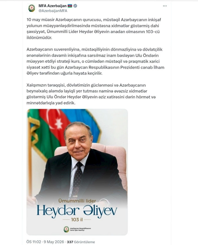 XİN Heydər Əliyevlə bağlı paylaşım etdi — FOTO