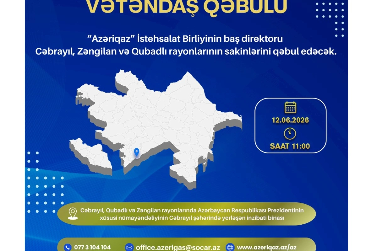 Azəriqaz İB-nin rəhbərliyi Cəbrayıl rayonunda vətəndaşları qəbul edəcək