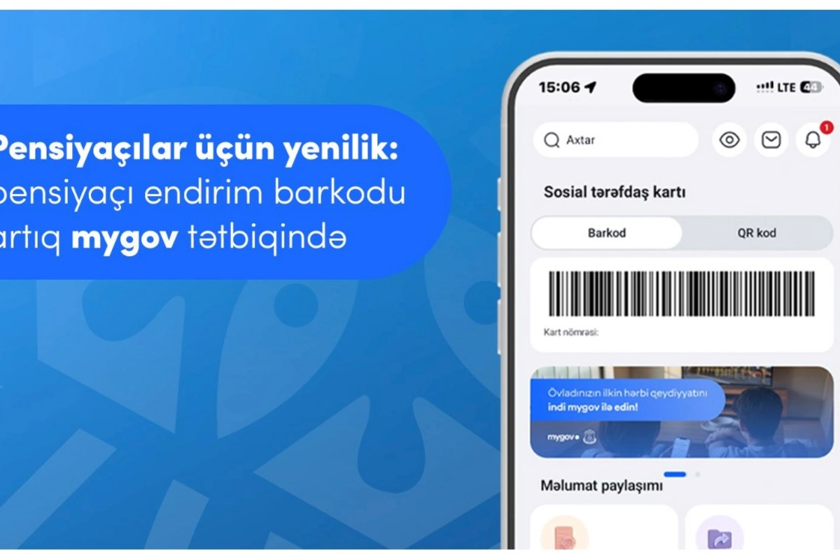 Pensiyaçılar üçün endirim barkodu artıq mygov mobil tətbiqində