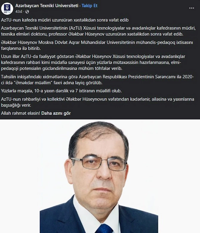 Professor Ələkbər Hüseynov vəfat etdi — FOTO