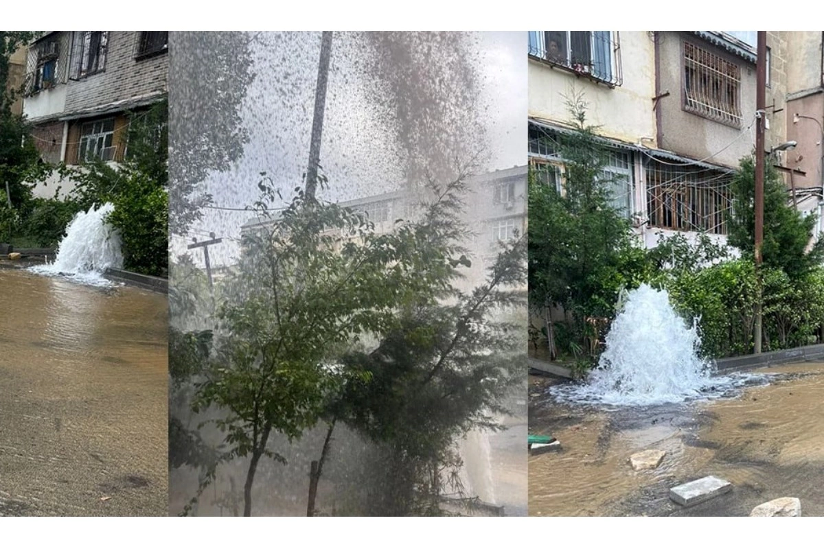 Bakıda boru partladı, küçəni su basdı — VİDEO