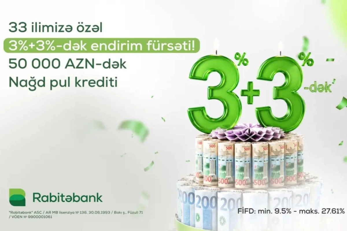 Rabitəbankdan 33 illik yubileyinə özəl nağd pul krediti kampaniyası