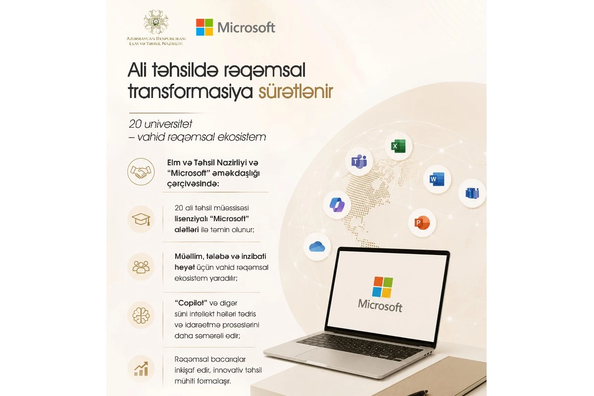 Elm və Təhsil Nazirliyi və “Microsoft” ali təhsil müəssisələrində rəqəmsal alətlərə çıxışı genişləndirir