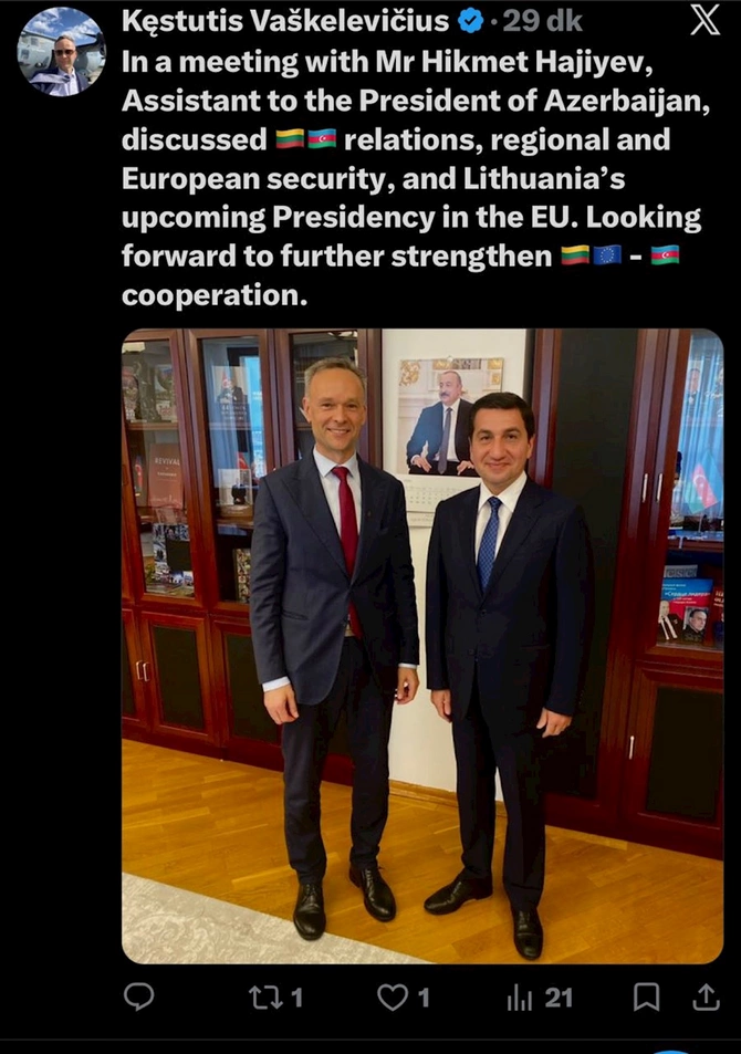 Hikmət Hacıyev Litva səfiri ilə görüşdü — FOTO