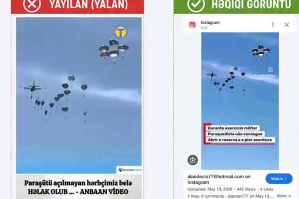 Ölən hərbçimizlə bağlı yayılan paraşüt görüntüləri yalandır — FOTO