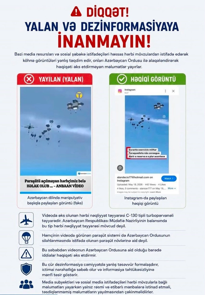 Ölən hərbçimizlə bağlı yayılan paraşüt görüntüləri yalandır — FOTO Ölən hərbçimizlə bağlı yayılan paraşüt görüntüləri yalandır — FOTO