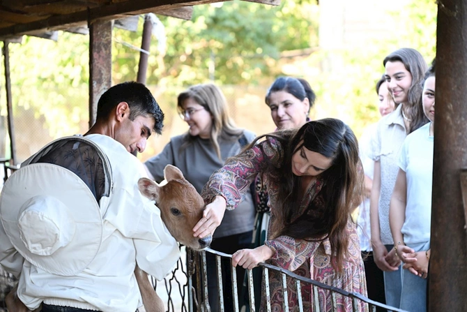 Leyla Əliyeva Yevlaxda “Gənc arıçı” layihəsinin iştirakçısı ilə görüşdü — FOTOLAR