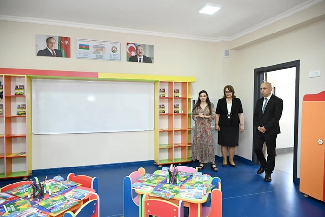 Leyla Əliyeva Yevlaxda məktəb binasının açılışında — FOTOLAR