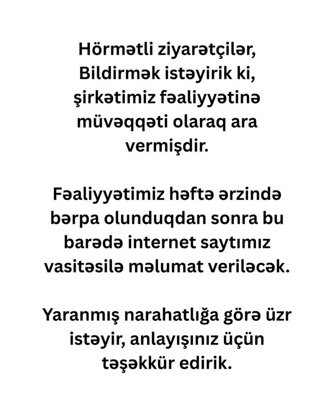 Nigar Fərhadın şirkəti fəaliyyətini dayandırdı — FOTOLAR Nigar Fərhadın şirkəti fəaliyyətini dayandırdı — FOTOLAR