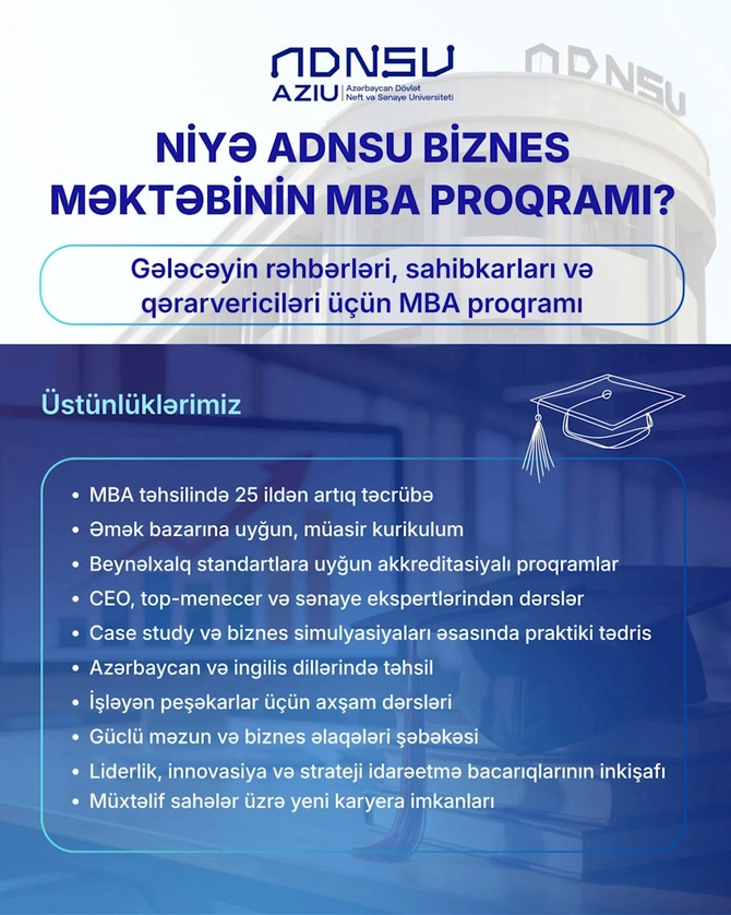 Gələcəyin rəhbərləri üçün ideal seçim — ADNSU Biznes Məktəbinin MBA proqramının üstünlükləri (FOTOLAR)