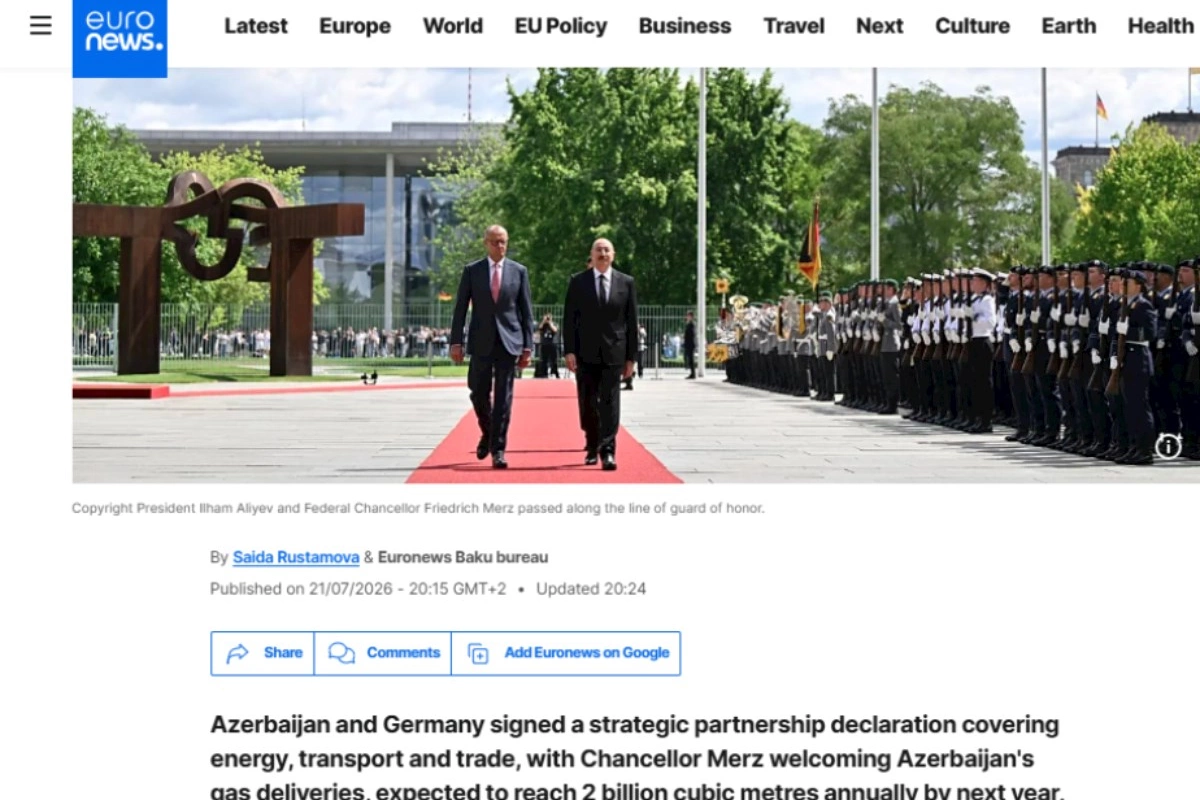 “Euronews” Prezident İlham Əliyevin Almaniya səfərini geniş işıqlandırıb