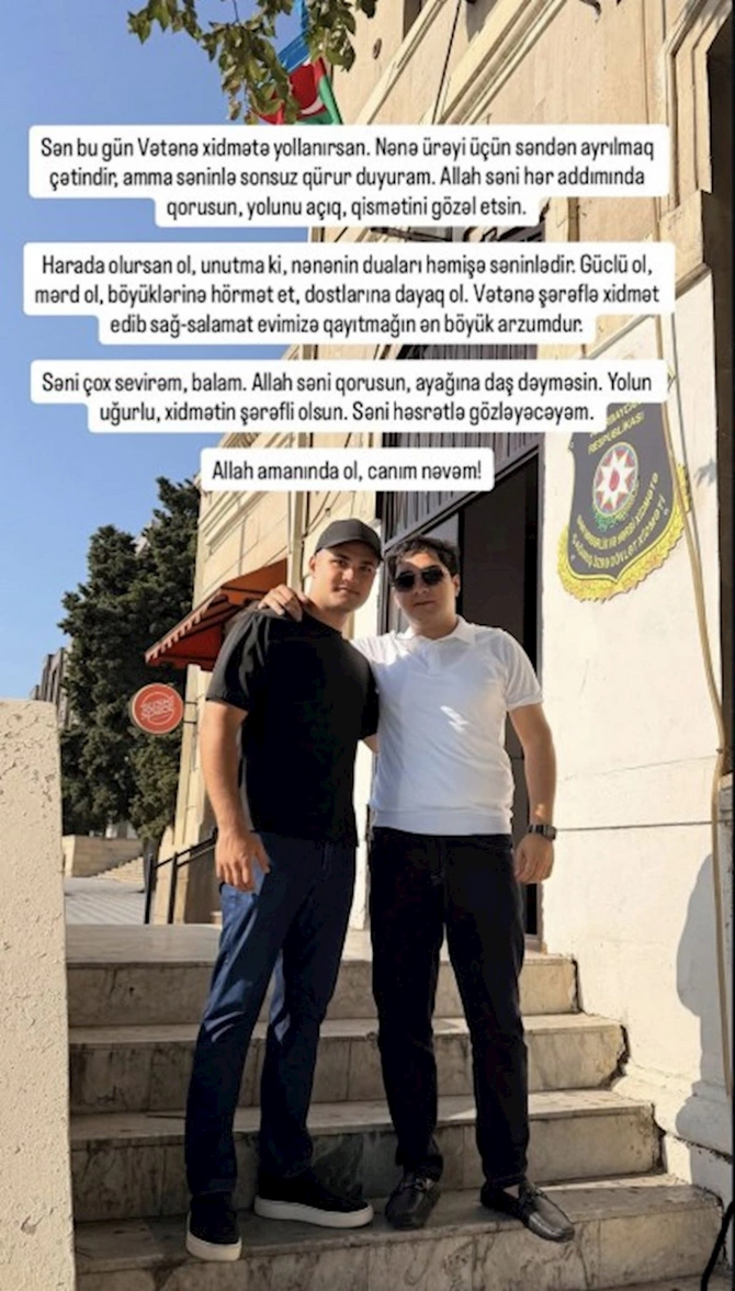 Afaq Bəşirqızı nəvəsini hərbi xidmətə yola saldı — FOTO Afaq Bəşirqızı nəvəsini hərbi xidmətə yola saldı — FOTO