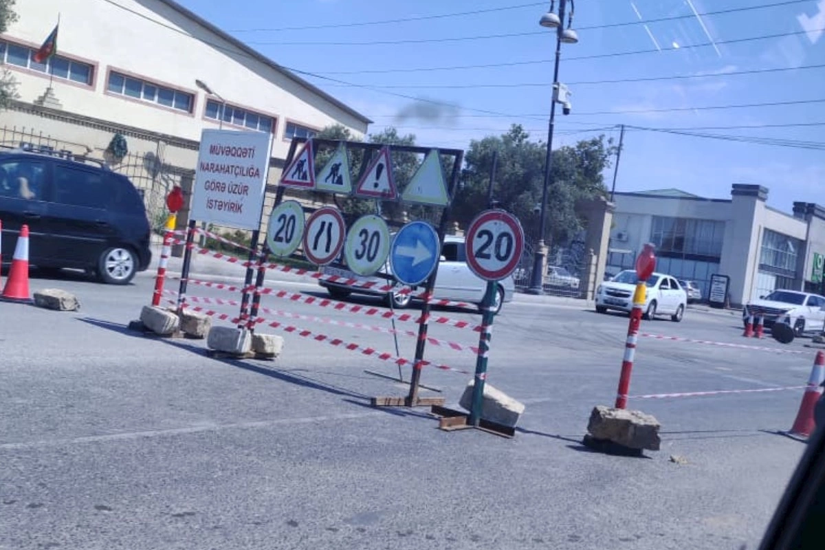 Bu yolda təmirə görə ağır tıxac yarandı — FOTOLAR
