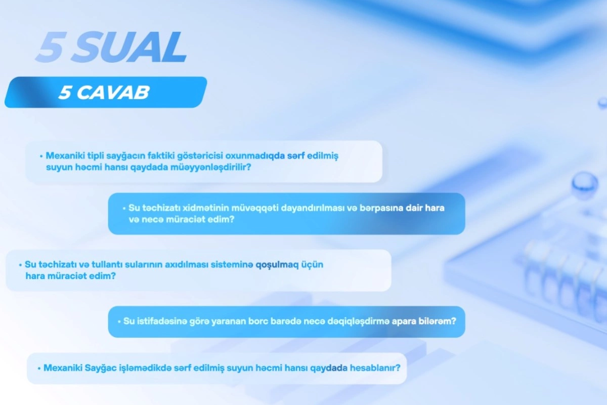 Abonentlərin su təchizatına aid növbəti 5 vacib sualın 5 cavabı