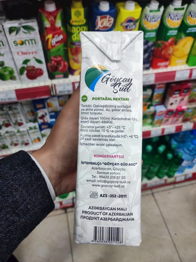 Meyvə şirəsi adı ilə satdıqları məhsullarda rəngləyici aşkarlandı — FOTOLAR Meyvə şirəsi adı ilə satdıqları məhsullarda rəngləyici aşkarlandı — FOTOLAR