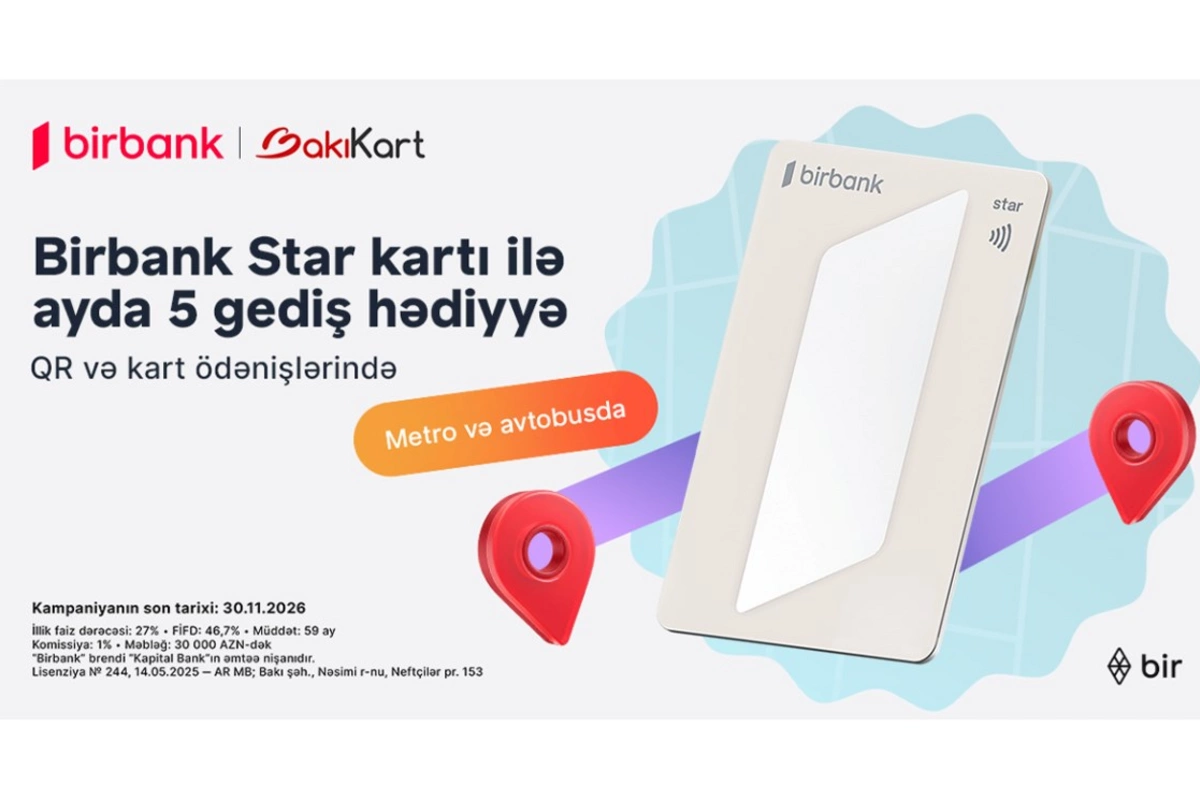 Birbank Star kartı ilə ictimai nəqliyyatda hər ay 5 gediş ödənişsizdir
