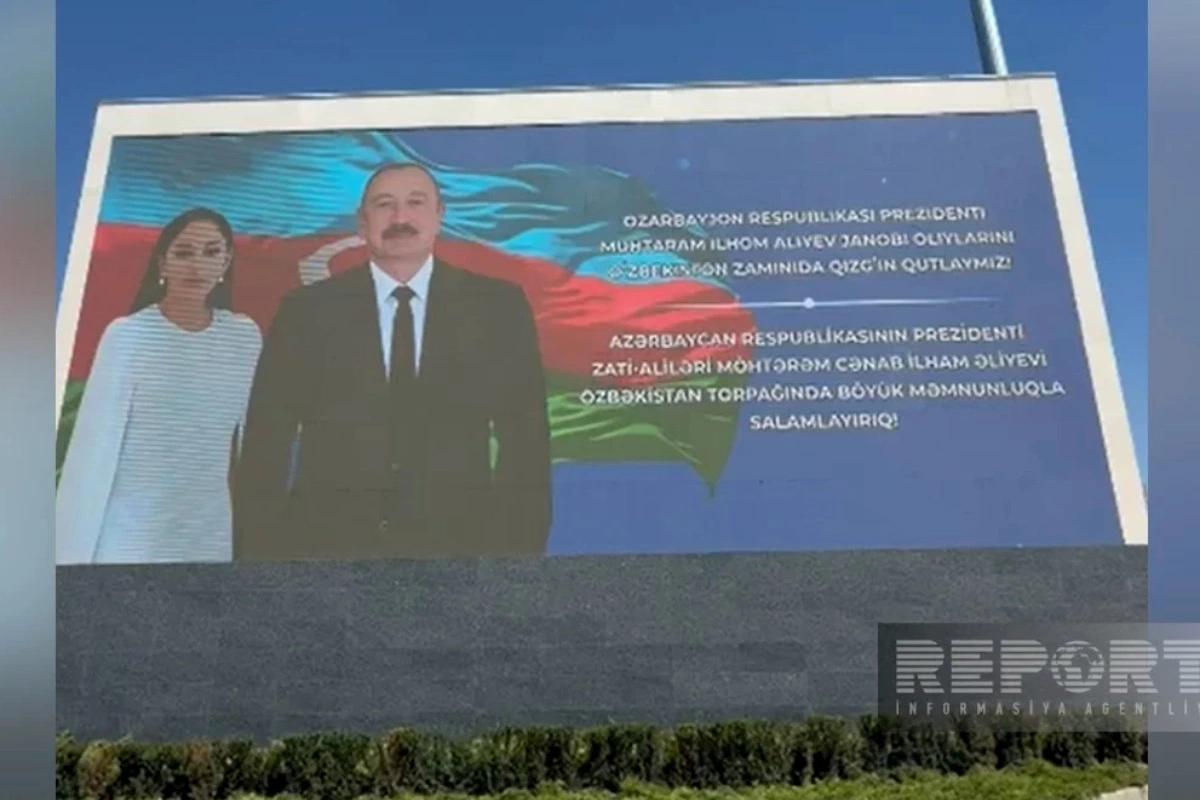 Daşkənddə Prezident İlham Əliyevin Özbəkistana dövlət səfəri ilə bağlı qarşılanma bannerləri yerləşdirilib