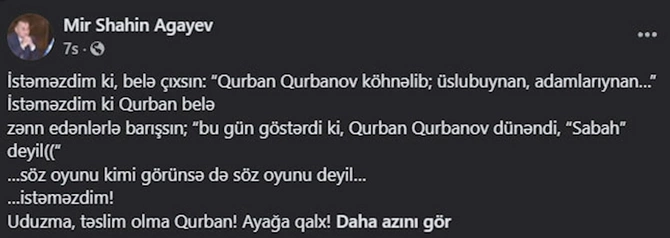 “Qurban Qurbanov dünəndi, “Sabah” deyil” — Mirşahin Ağayev (FOTO)