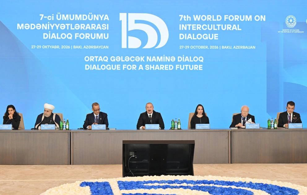 İlham Əliyev VII Ümumdünya Mədəniyyətlərarası Dialoq Forumunun açılış mərasimdə çıxış edib - VİDEO/FOTOLAR (YENİLƏNİB)