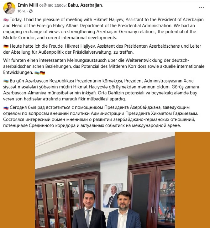 Xaricidə yaşayan azərbaycanlı fəal Prezidentin köməkçisi ilə görüşdü - FOTO