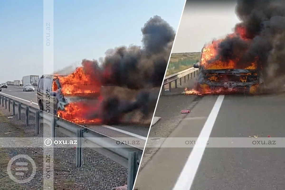 Salyanda mikroavtobus yanaraq kül oldu - VİDEO