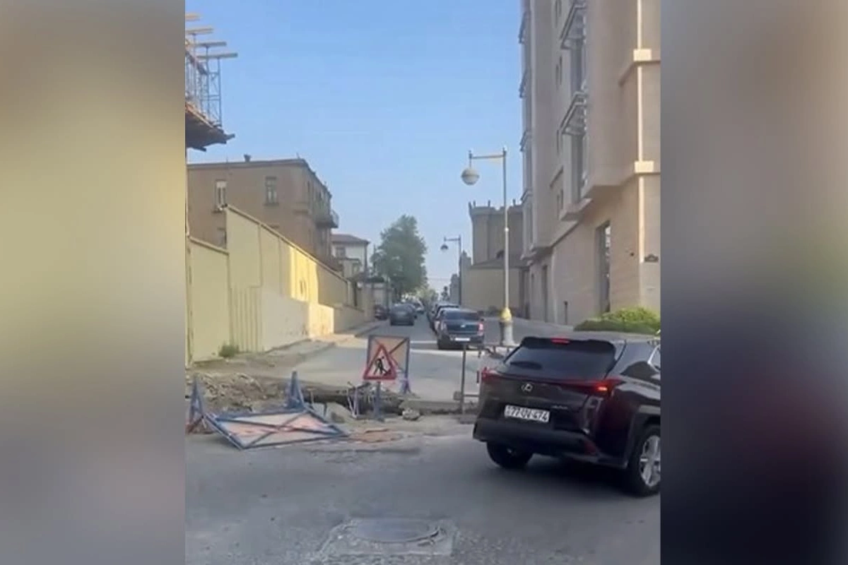 Yasamalda qəzalı yol - Tıxac yaradır - VİDEO